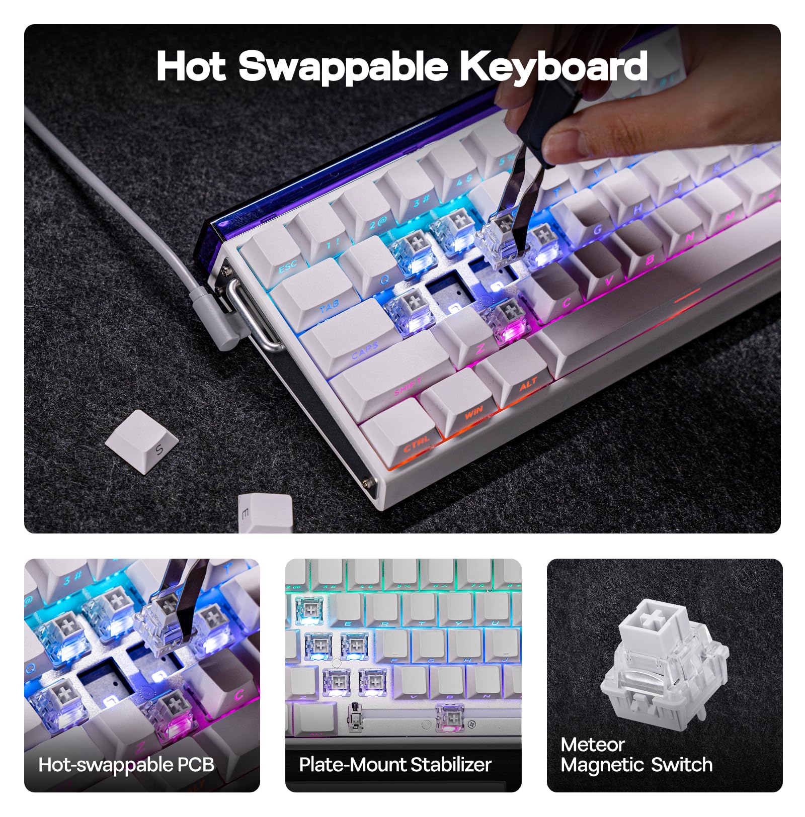 EPOMAKER Aula Hero 68 HE Wired Magnetic Gaming Keyboard, 0.01mm Adjustable Actuation, Rapid Hall Effect Switch, 8kHz Polling, 5-Layer Sound Dampening, RGB Box & Backlight (White) - Image 4