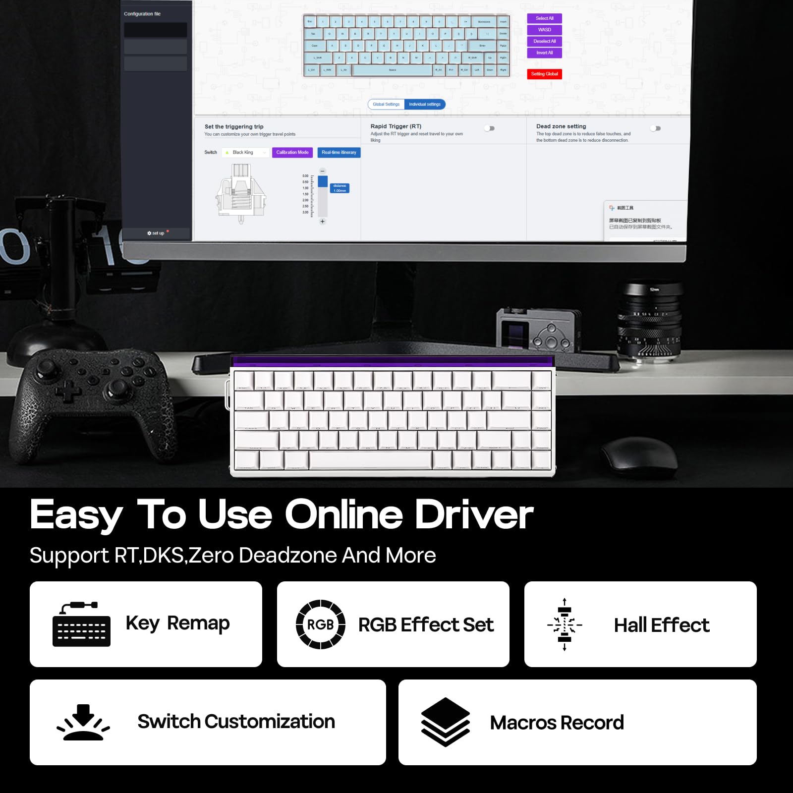 EPOMAKER Aula Hero 68 HE Wired Magnetic Gaming Keyboard, 0.01mm Adjustable Actuation, Rapid Hall Effect Switch, 8kHz Polling, 5-Layer Sound Dampening, RGB Box & Backlight (White) - Image 6