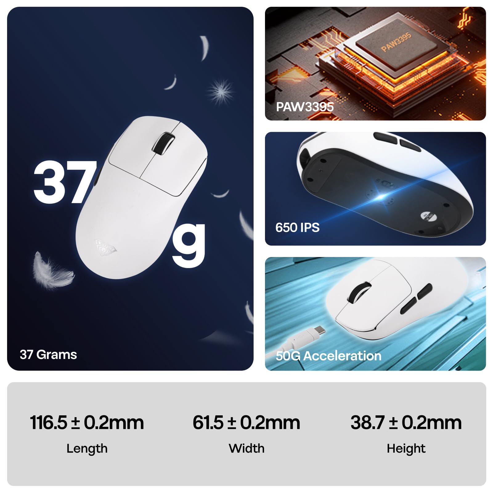EPOMAKER Aula SC800 Wireless Gaming Mouse, 37g Lightweight, Adjustable 26,000 DPI, 8k Polling Rate, PAW3395, Programmable Buttons, On-Board Memory, 250mAh Battery, PC/MAC/Linux (White) - Image 3