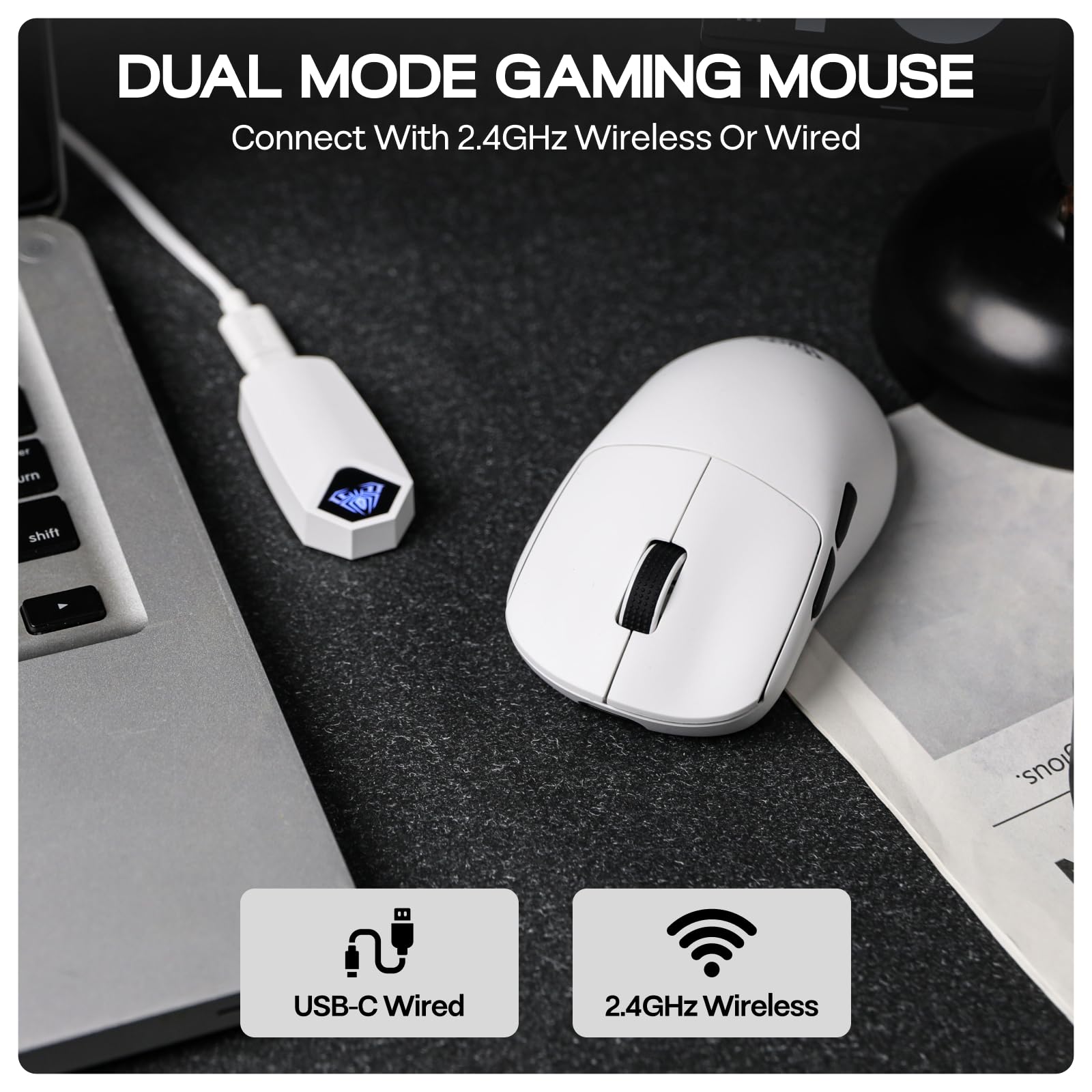 EPOMAKER Aula SC800 Wireless Gaming Mouse, 37g Lightweight, Adjustable 26,000 DPI, 8k Polling Rate, PAW3395, Programmable Buttons, On-Board Memory, 250mAh Battery, PC/MAC/Linux (White) - Image 5