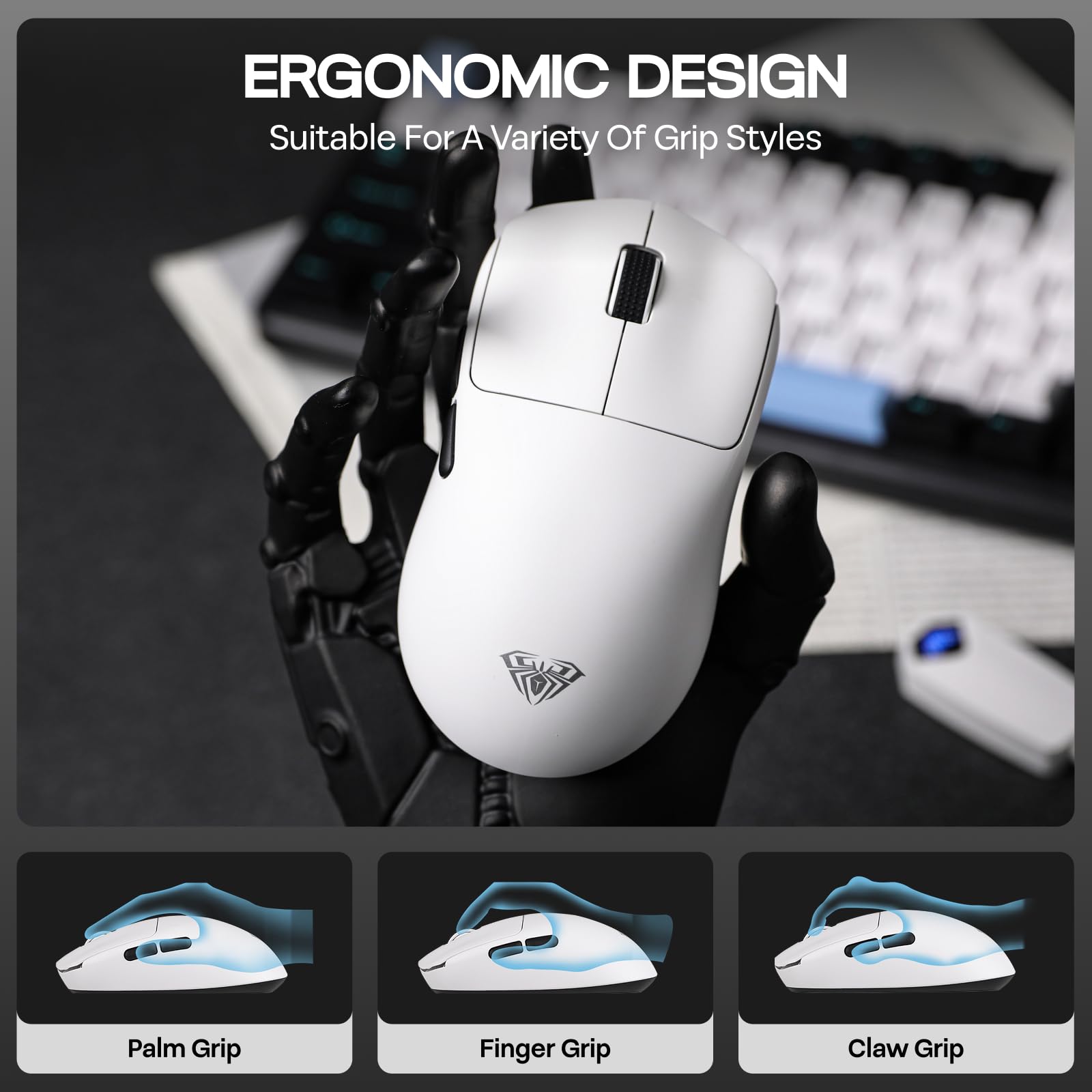 EPOMAKER Aula SC800 Wireless Gaming Mouse, 37g Lightweight, Adjustable 26,000 DPI, 8k Polling Rate, PAW3395, Programmable Buttons, On-Board Memory, 250mAh Battery, PC/MAC/Linux (White) - Image 8