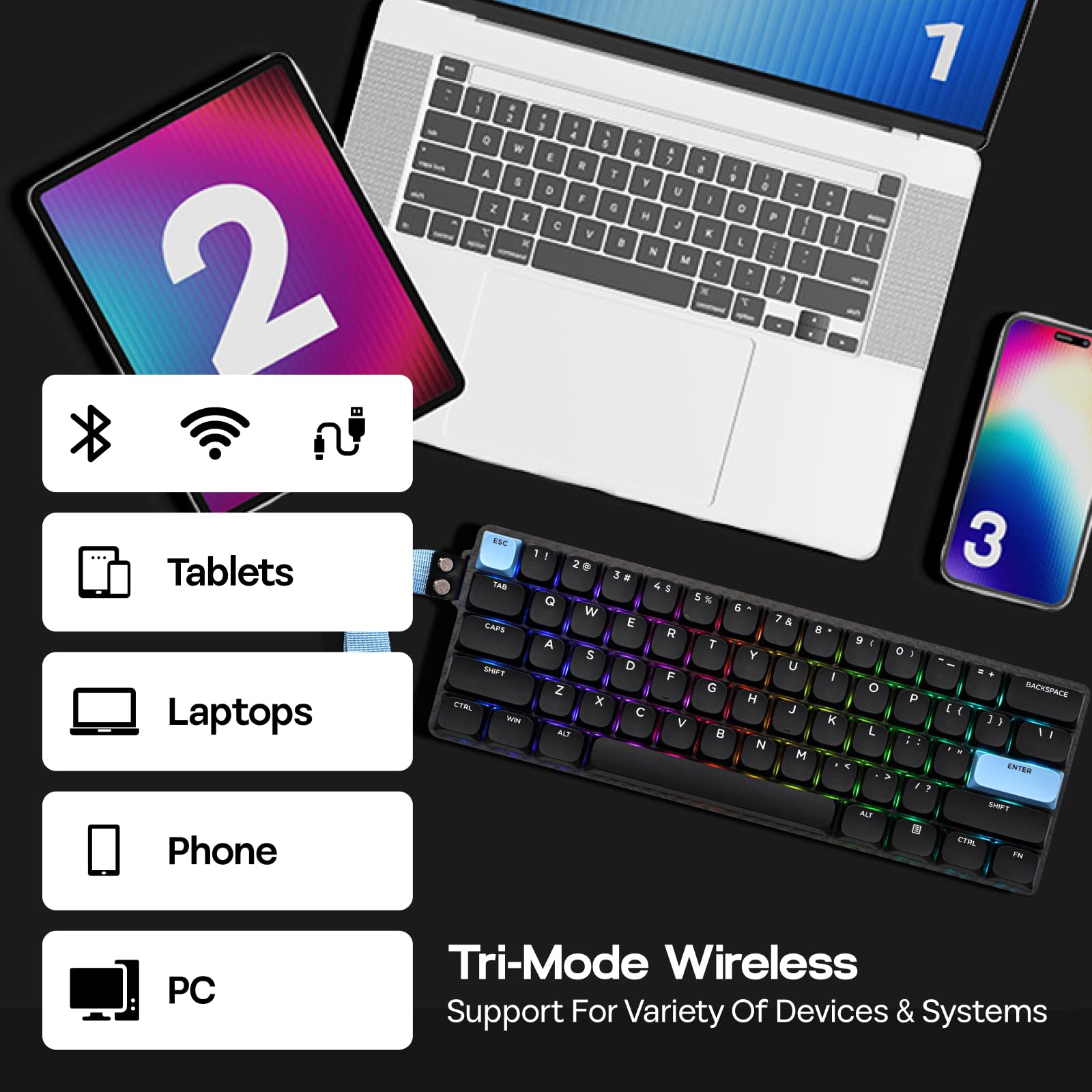 EPOMAKER Carbon60 QMK/VIA Wireless Mechanical Keyboard, 60% Compact Layout, Tri-Mode BT/2.4GHz/USB-C, Carbon Fiber Design, Hot Swappable (Gateron Low-Profile Brown Switch) - Image 4