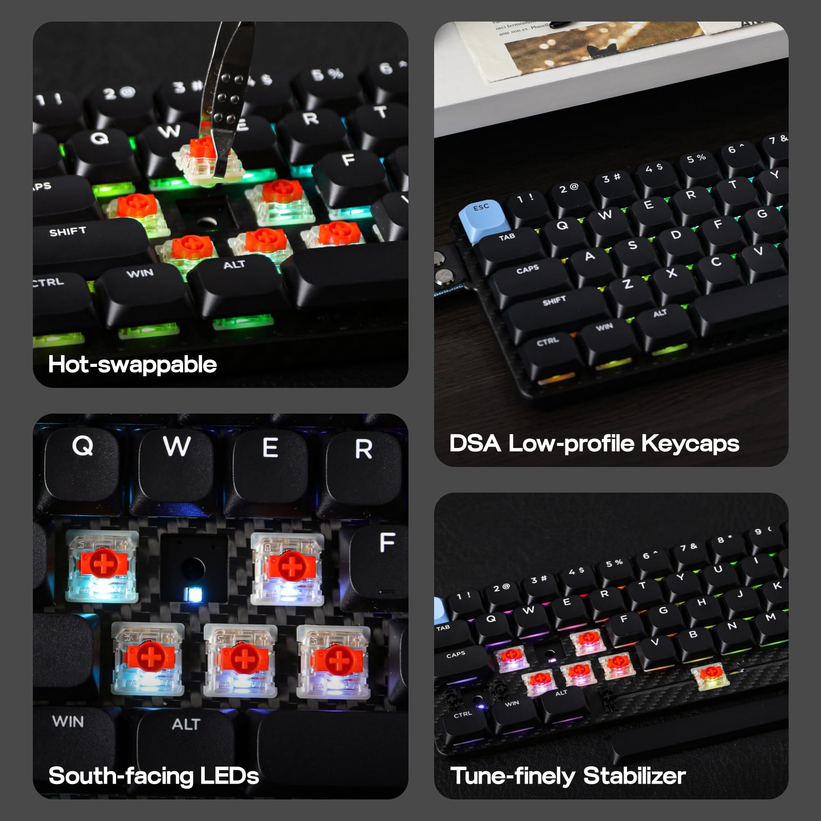 EPOMAKER Carbon60 QMK/VIA Wireless Mechanical Keyboard, 60% Compact Layout, Tri-Mode BT/2.4GHz/USB-C, Carbon Fiber Design, Hot Swappable (Gateron Low-Profile Brown Switch) - Image 5