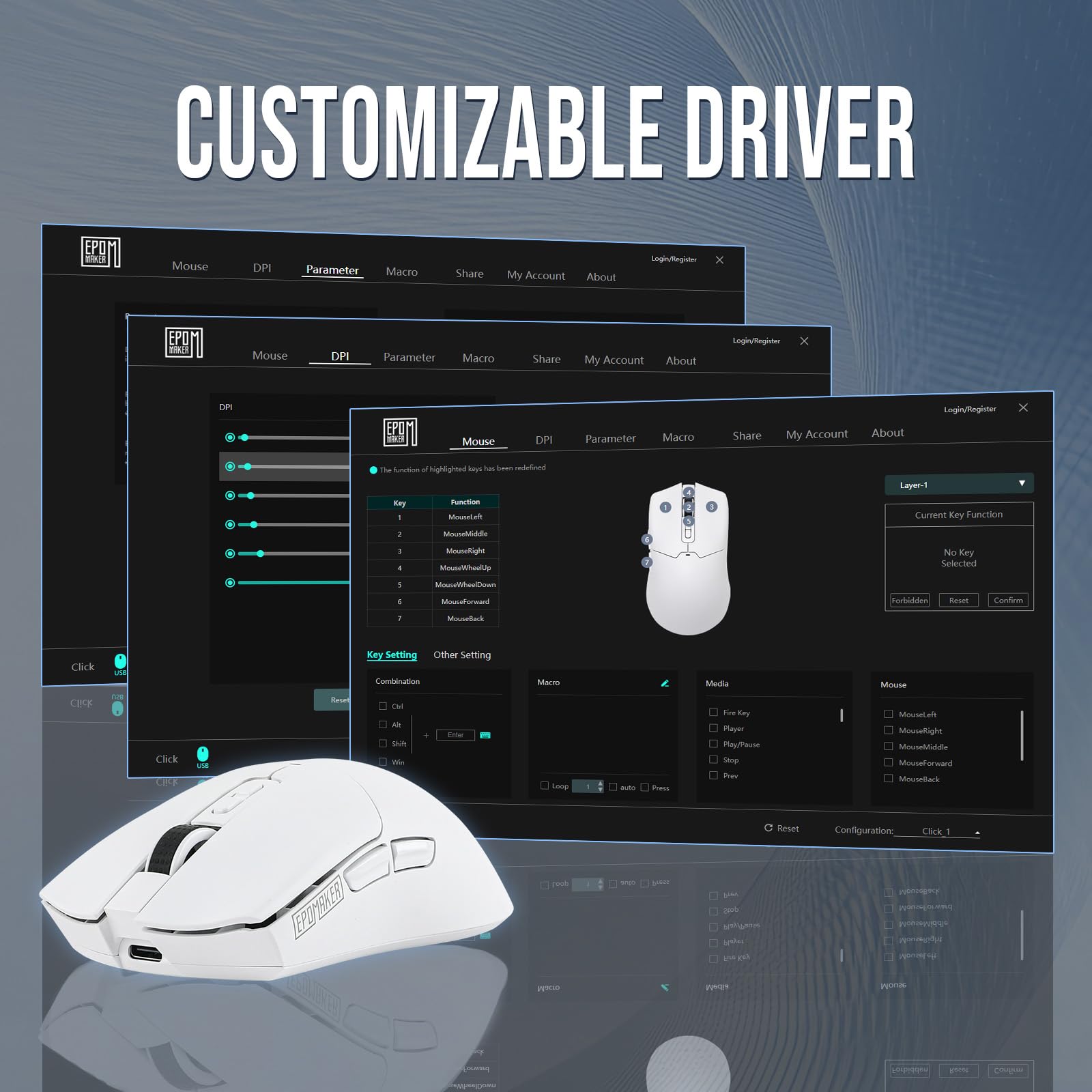 EPOMAKER Click Gaming Mouse Wireless 2.4Ghz/BT/Type-C, 800 to 42,000 DPI Adjustable, 8K Polling Rate, 500mAh, Lightweight Optical Mouse, for PC/Mac/Linux (White) - Image 6