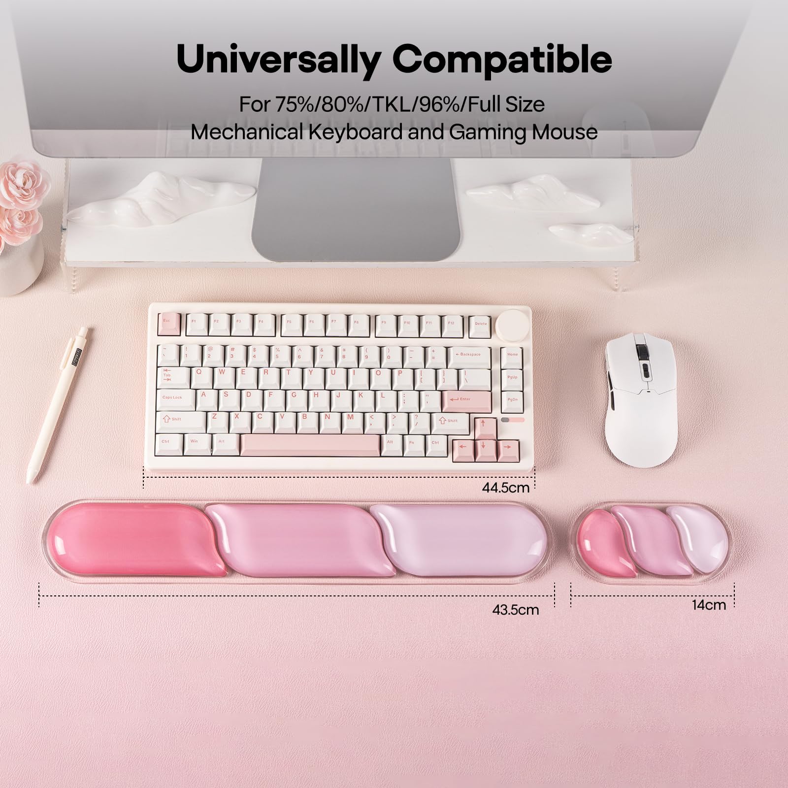 EPOMAKER CloudGel Wrist Rest for Keyboard and Mouse, 2 Pieces Silicone Wrist Support, Anti-Slip Rubber Bottom, Ergonomic Design, Suitable for Office/Computer/Laptop/Gaming (Pink) - Image 3