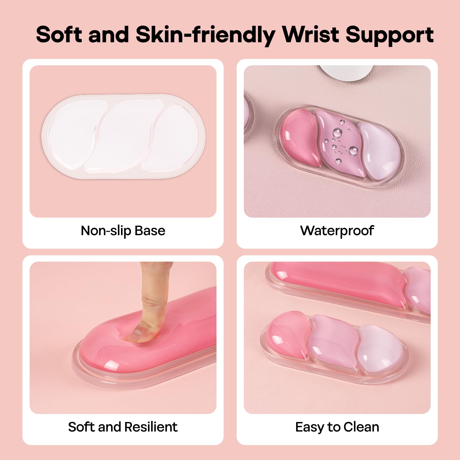EPOMAKER CloudGel Wrist Rest for Keyboard and Mouse, 2 Pieces Silicone Wrist Support, Anti-Slip Rubber Bottom, Ergonomic Design, Suitable for Office/Computer/Laptop/Gaming (Pink) - Image 4