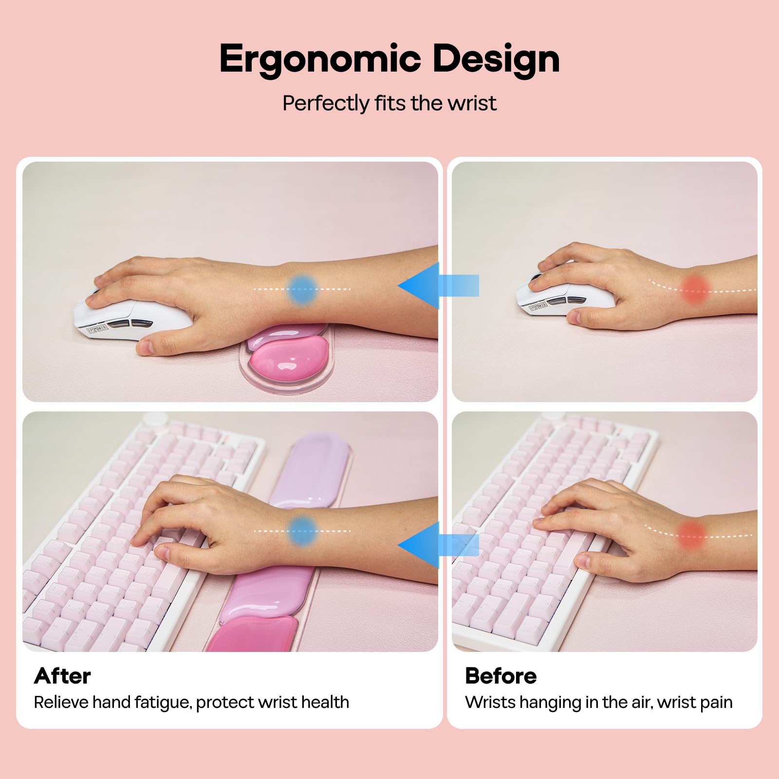 EPOMAKER CloudGel Wrist Rest for Keyboard and Mouse, 2 Pieces Silicone Wrist Support, Anti-Slip Rubber Bottom, Ergonomic Design, Suitable for Office/Computer/Laptop/Gaming (Pink) - Image 5
