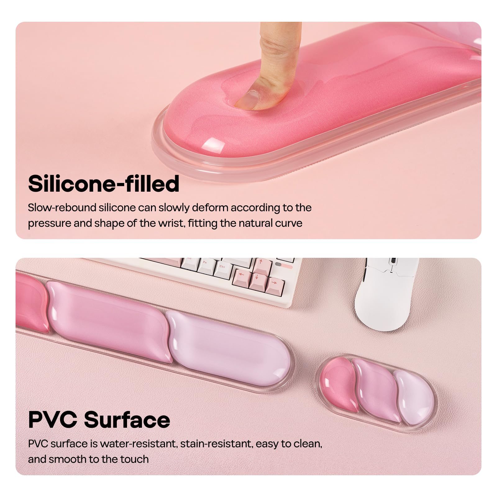 EPOMAKER CloudGel Wrist Rest for Keyboard and Mouse, 2 Pieces Silicone Wrist Support, Anti-Slip Rubber Bottom, Ergonomic Design, Suitable for Office/Computer/Laptop/Gaming (Pink) - Image 6