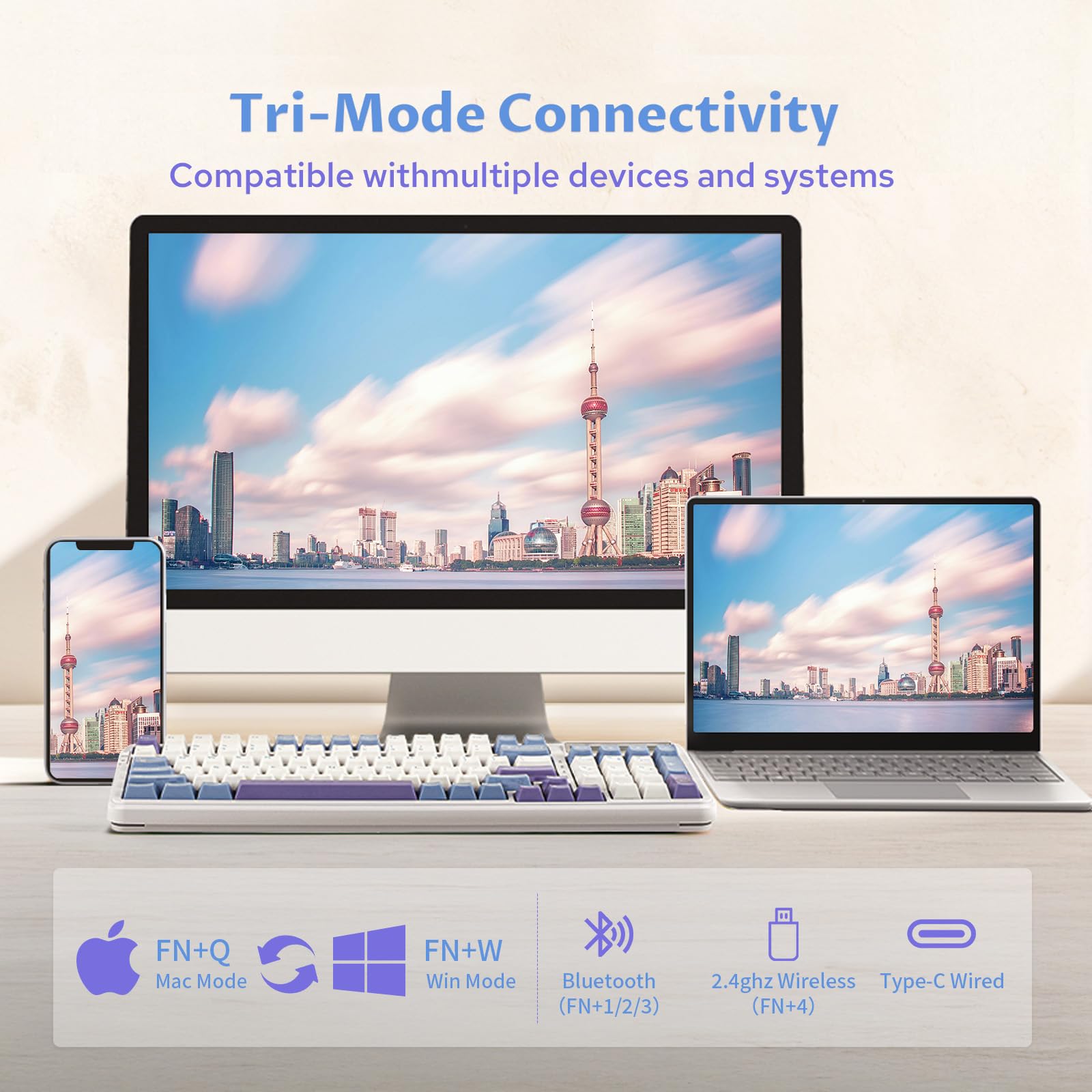 EPOMAKER Cypher 96 Wireless Gaming Keyboard with 8000mAh Battery, Hot Swappable Creamy Keyboard with Numpad and Calculator, RGB Backlit, NKRO for Games/Office (Wisteria Linear Switch) - Image 4