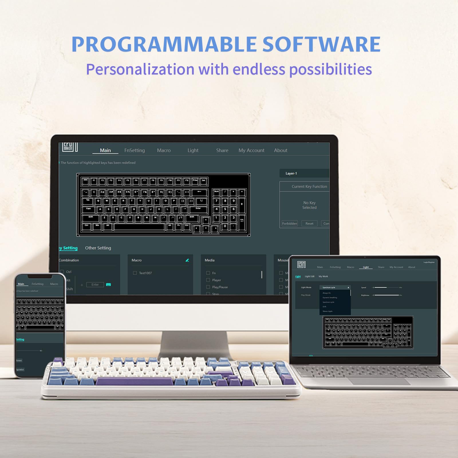 EPOMAKER Cypher 96 Wireless Gaming Keyboard with 8000mAh Battery, Hot Swappable Creamy Keyboard with Numpad and Calculator, RGB Backlit, NKRO for Games/Office (Wisteria Linear Switch) - Image 6