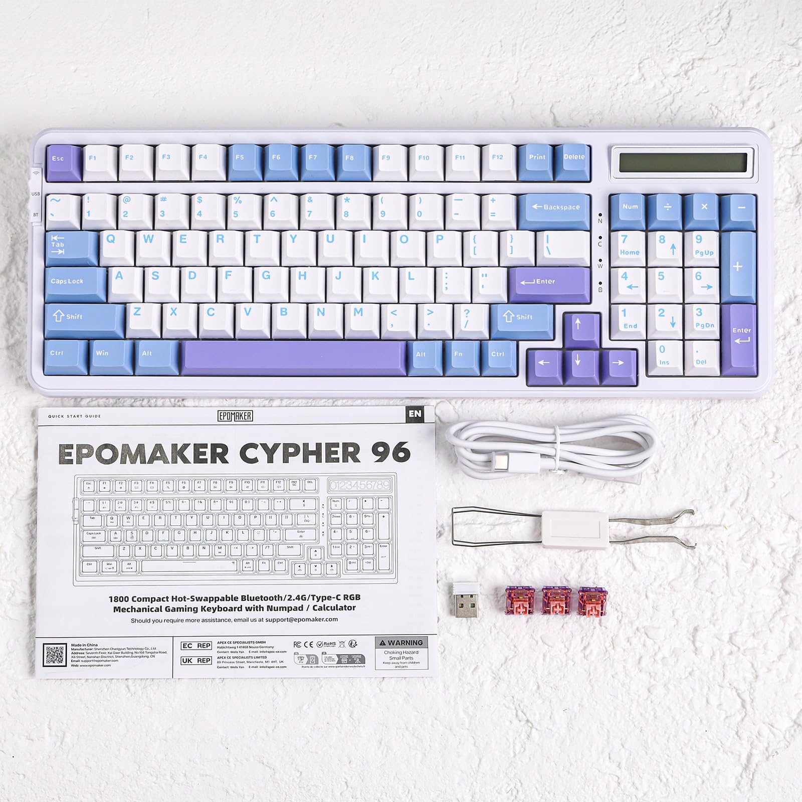 EPOMAKER Cypher 96 Wireless Gaming Keyboard with 8000mAh Battery, Hot Swappable Creamy Keyboard with Numpad and Calculator, RGB Backlit, NKRO for Games/Office (Wisteria Linear Switch) - Image 8