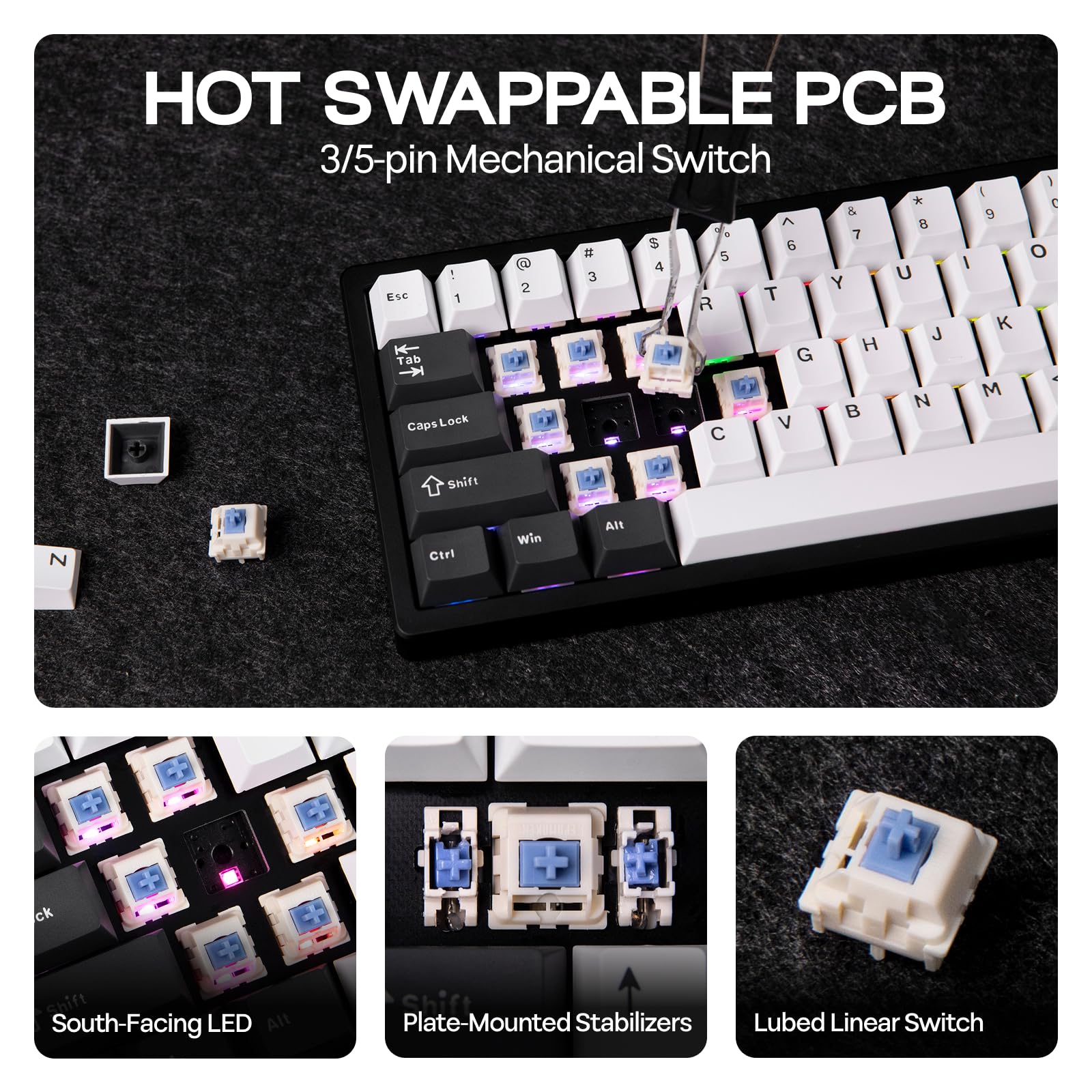 EPOMAKER Galaxy65 Wireless QMK/VIA Mechanical Keyboard, Ball-Catch Anodized Aluminum Custom Keyboard, Pre-Lubed Hot-Swappable Switch, RGB Backlit, Rotary Knob, 2.4Ghz/BT/Type-C (Black) - Image 6