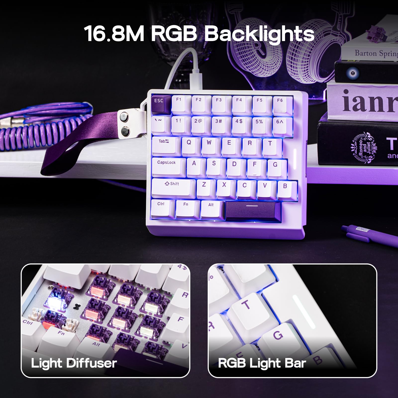 EPOMAKER HE30 One-Handed Hall Effect Keyboard, 8K Polling & 0.125ms, SOCD & Snap Key, Adjustable Trigger, PBT Keycap, RGB, Custom Software, Wired Gaming Keyboard for PC/Gamer (White Purple) - Image 8