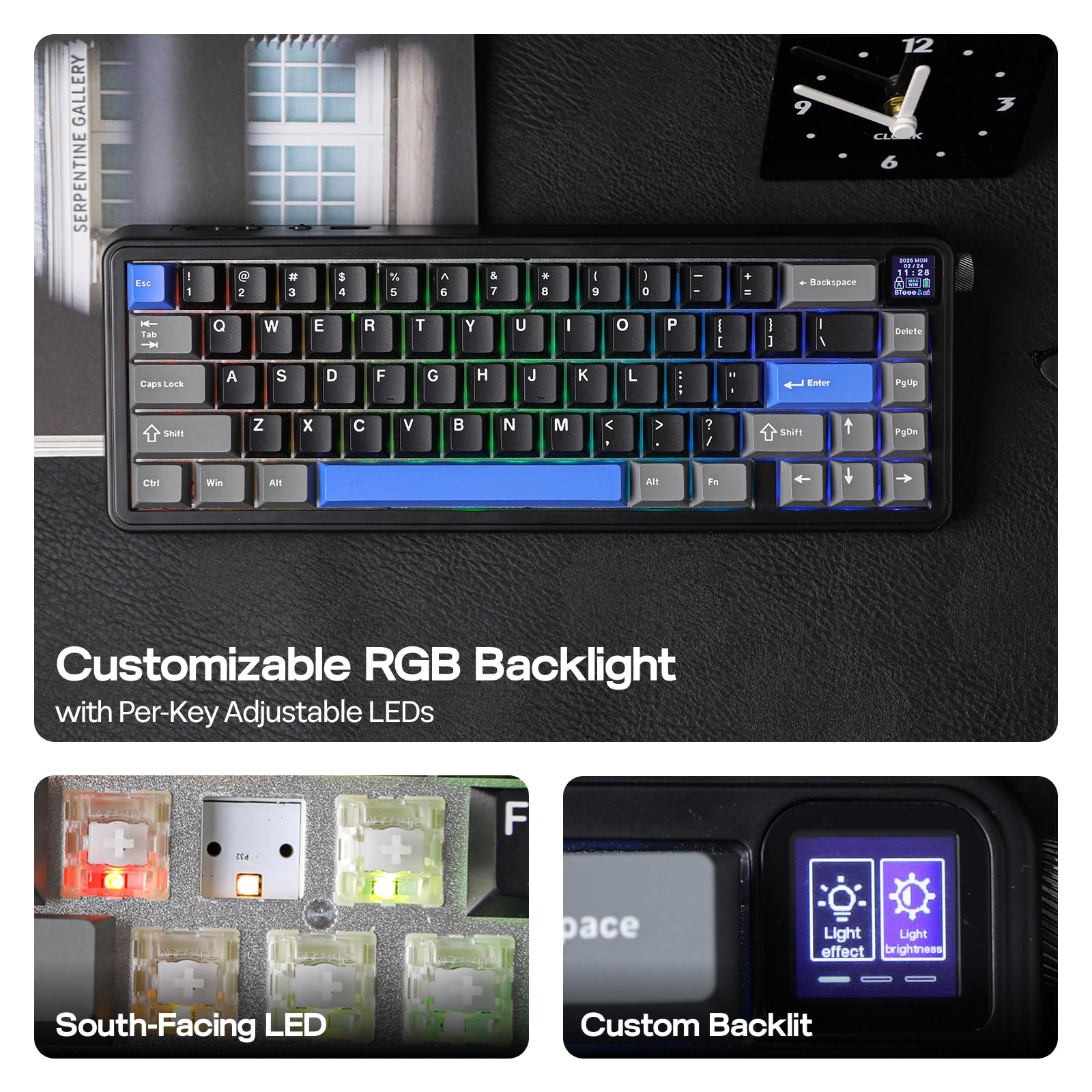 EPOMAKER HE65 Mag Wireless Magnetic Keyboard with Knob and Screen, 8K Polling Rate in 2.4Ghz and Wired, Actuation-Adjustable Hall Effect Switch, 8000mAh Battery, Creamy Gasket-Mount (Black) - Image 6