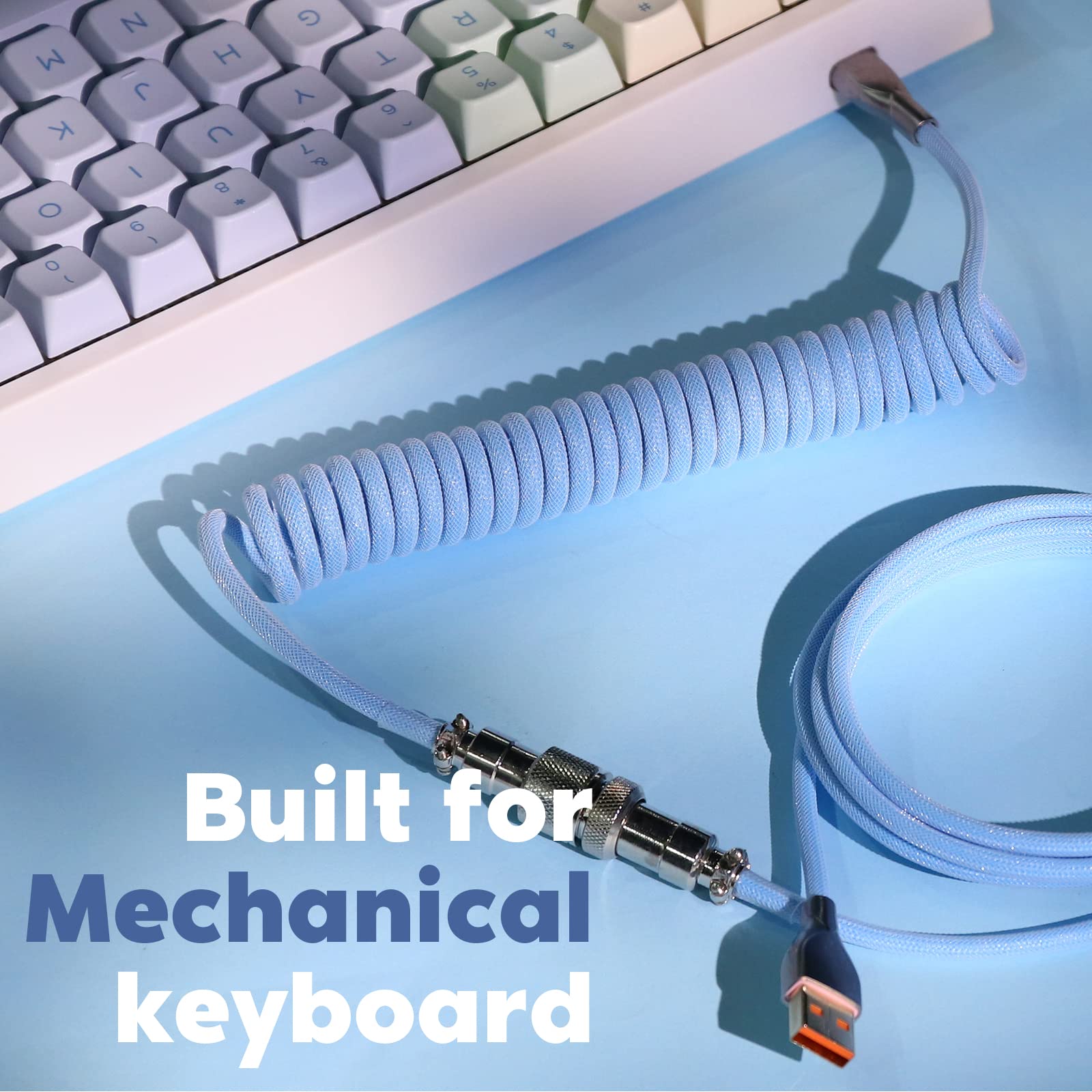 EPOMAKER Mix 1.8m Coiled Type-C to USB A TPU Mechanical Keyboard Space Cable with Detachable Aviator Connector for Gaming Keyboard and Cellphone(Peacock Blue) - Image 5
