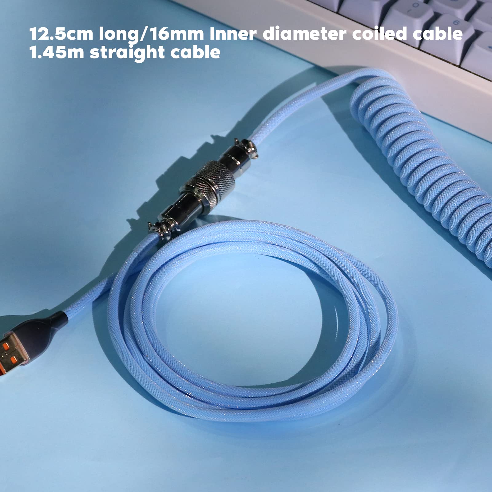 EPOMAKER Mix 1.8m Coiled Type-C to USB A TPU Mechanical Keyboard Space Cable with Detachable Aviator Connector for Gaming Keyboard and Cellphone(Peacock Blue) - Image 7
