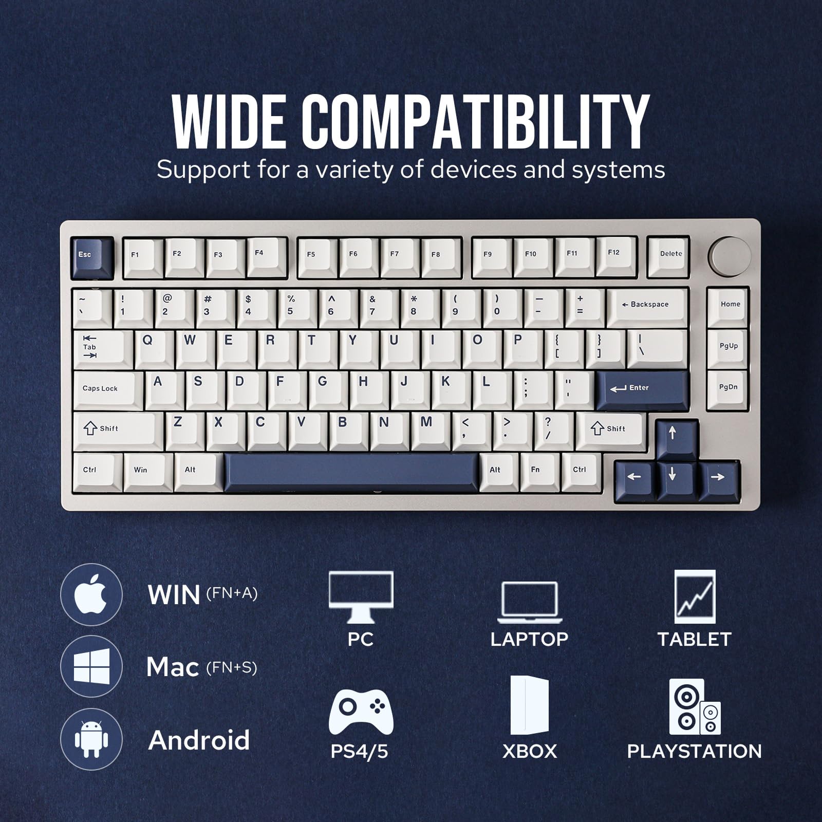 EPOMAKER P75 Wireless Aluminum Mechanical Keyboard, BT 5.0/2.4GHz/USB-C Hot Swappable Custom Keyboard, Gasket Structure, RGB Backlit, for PC/Tablet/PS/Xbox (Silver, Wisteria Linear Switch) - Image 3