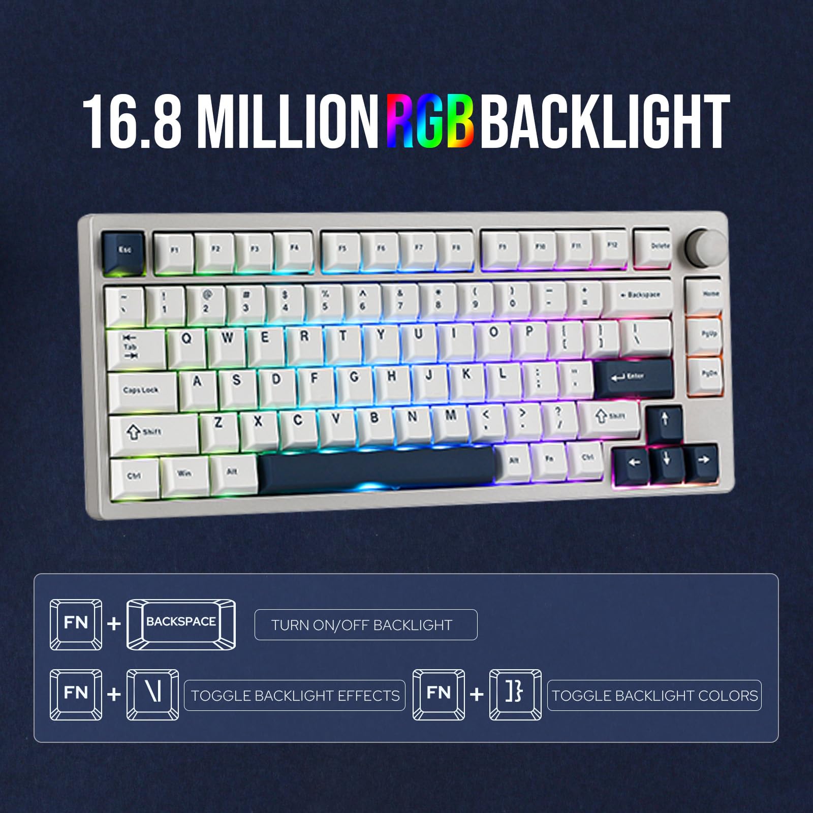 EPOMAKER P75 Wireless Aluminum Mechanical Keyboard, BT 5.0/2.4GHz/USB-C Hot Swappable Custom Keyboard, Gasket Structure, RGB Backlit, for PC/Tablet/PS/Xbox (Silver, Wisteria Linear Switch) - Image 5