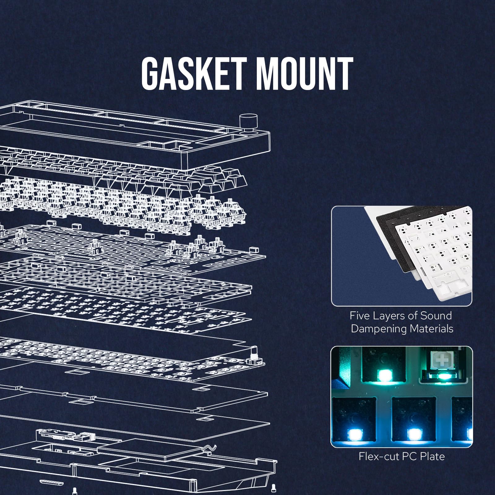 EPOMAKER P75 Wireless Aluminum Mechanical Keyboard, BT 5.0/2.4GHz/USB-C Hot Swappable Custom Keyboard, Gasket Structure, RGB Backlit, for PC/Tablet/PS/Xbox (Silver, Wisteria Linear Switch) - Image 6