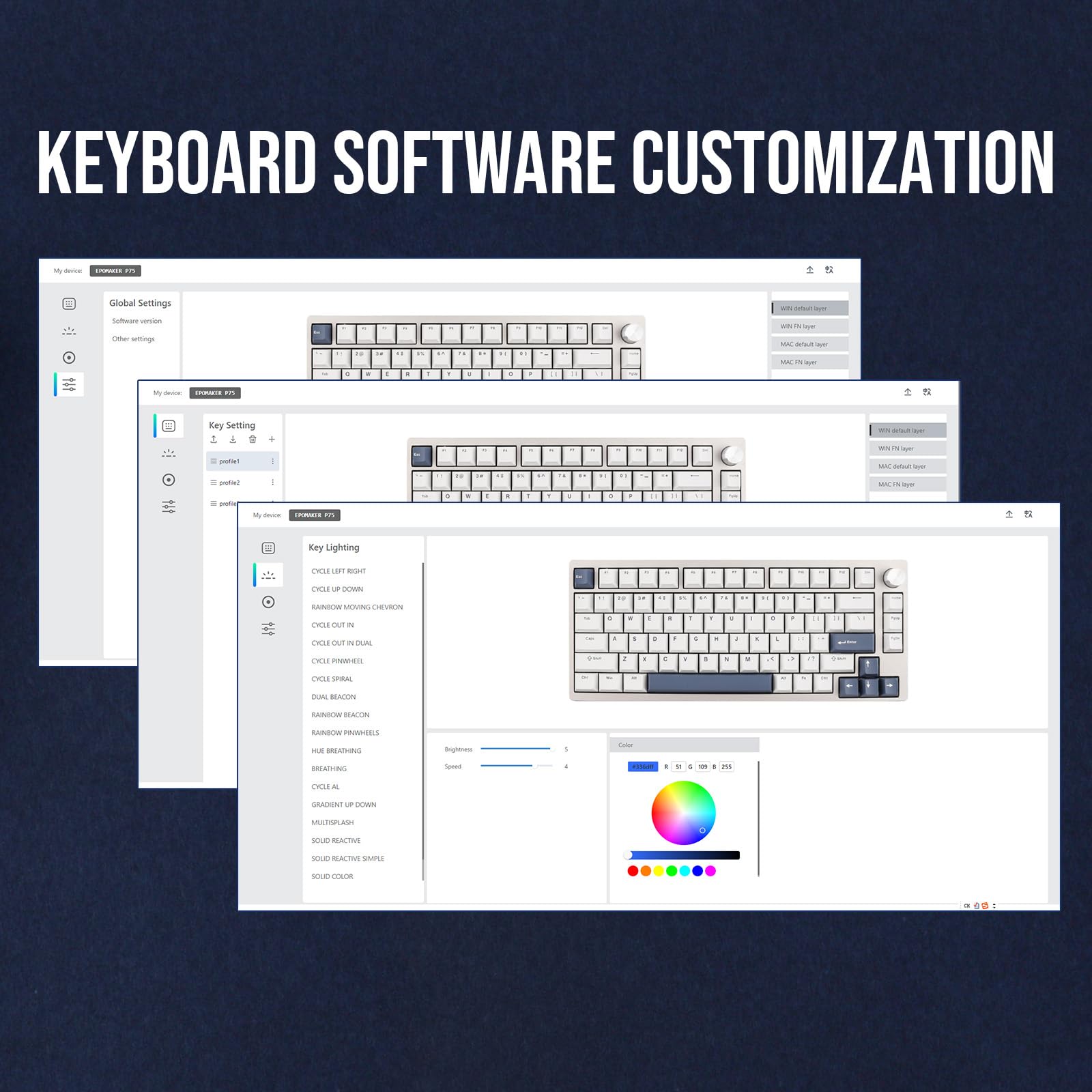 EPOMAKER P75 Wireless Aluminum Mechanical Keyboard, BT 5.0/2.4GHz/USB-C Hot Swappable Custom Keyboard, Gasket Structure, RGB Backlit, for PC/Tablet/PS/Xbox (Silver, Wisteria Linear Switch) - Image 7