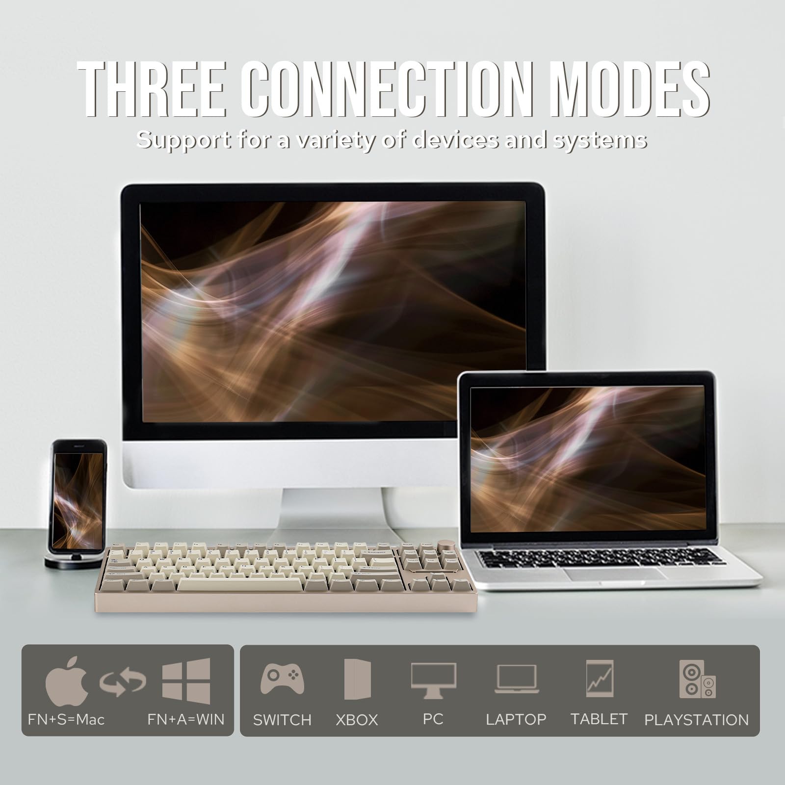 EPOMAKER P87 TKL Aluminum Wireless Gaming Keyboard, QMK/VIA Programmable, 87% BT/2.4Ghz/USB-C, with CNC Metal Knob and RGB Backlight (Khaki, Zebra Switch) - Image 3