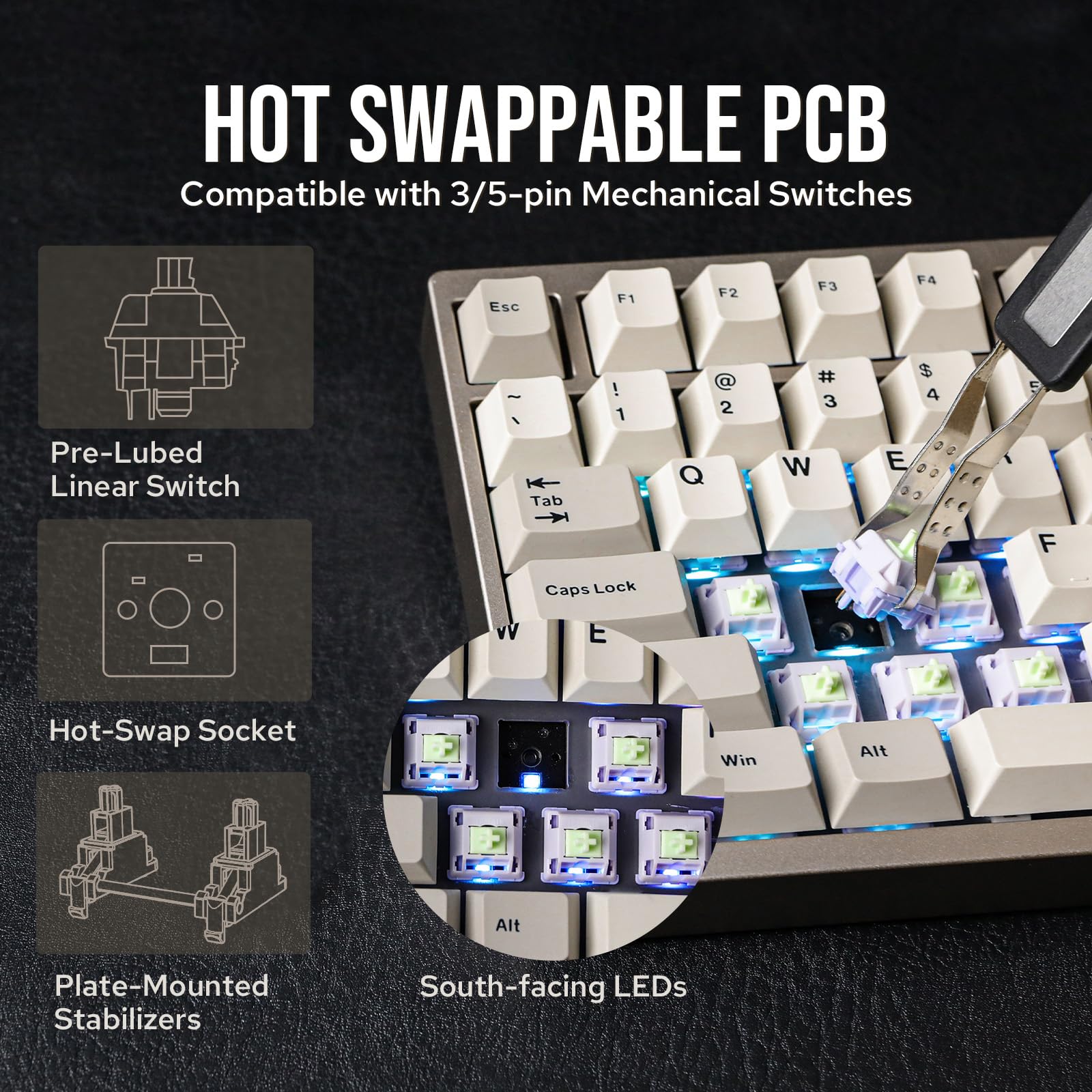 EPOMAKER P87 TKL Aluminum Wireless Gaming Keyboard, QMK/VIA Programmable, 87% BT/2.4Ghz/USB-C, with CNC Metal Knob and RGB Backlight (Khaki, Zebra Switch) - Image 7