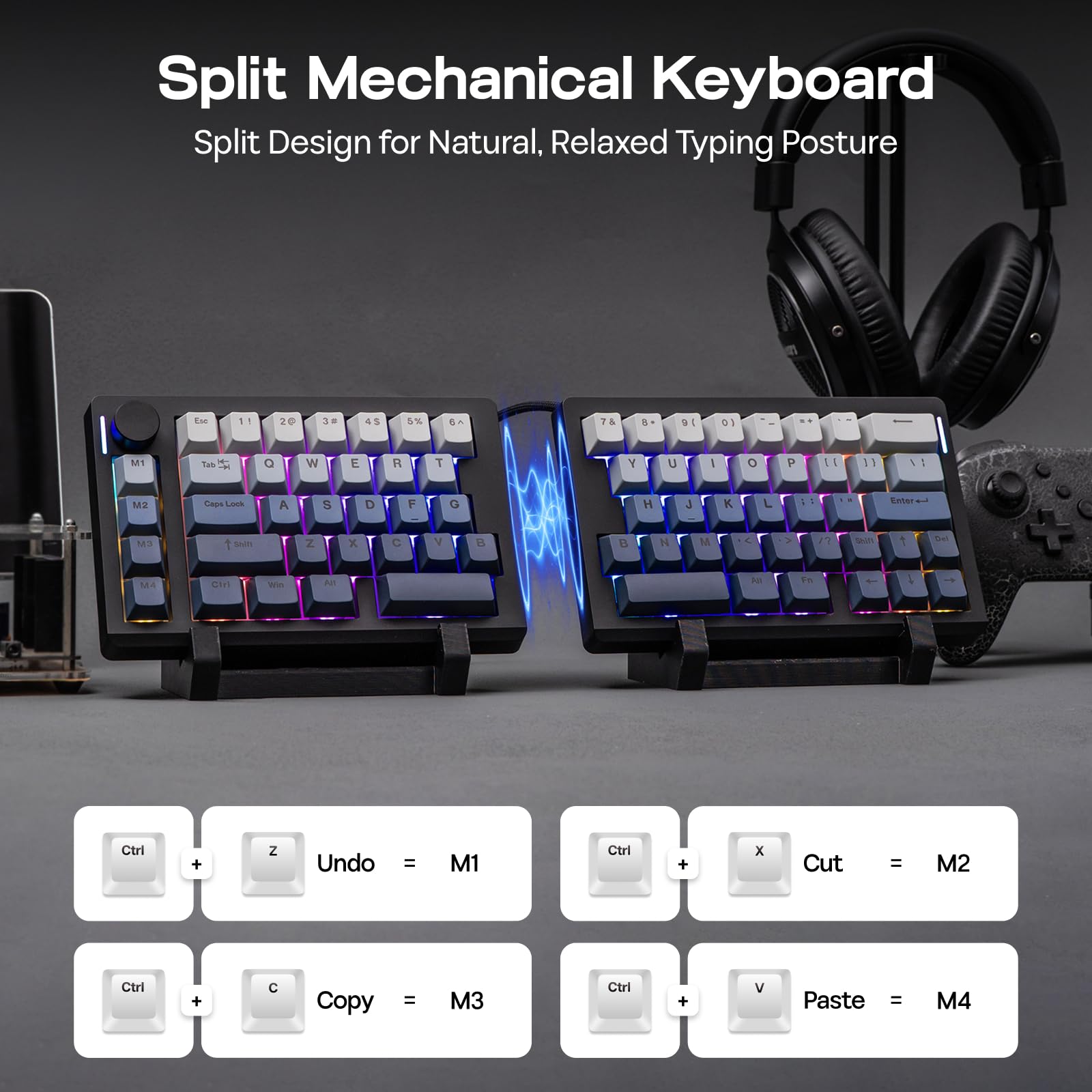 EPOMAKER Split70 Wireless Ergonomic Keyboard with QMK/VIA and Knob, Mechanical Gaming Keyboard with RGB, Hot-Swap, Creamy Linear Switch, PBT Keycap, Mac Modifier, Gasket, 70% Split Layout (Black) - Image 5