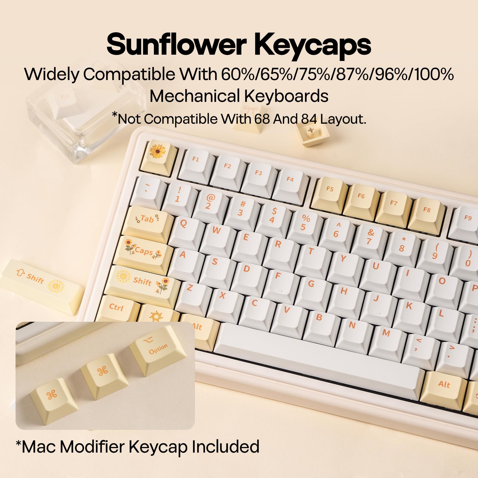 EPOMAKER Sunflower PBT Keycaps, 133 Keys, Cherry Profile, Dye Sublimation, ISO/ANSI Layout, 60%/75%/96%/Full Size, Custom Keyboard Keycaps Set for Mechanical Gaming Keyboard - Image 3